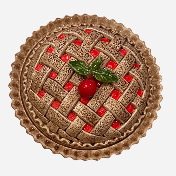 Vintage Dining Vintage Cherry Pie Ceramic Pie Keeper With Lid
